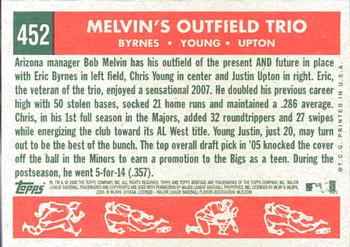2008 Topps Heritage #452 Melvin's Outfield Trio (Chris Young / Justin Upton / Eric Byrnes) Back