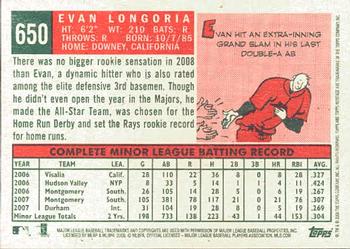 2008 Topps Heritage #650 Evan Longoria Back