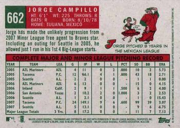 2008 Topps Heritage #662 Jorge Campillo Back