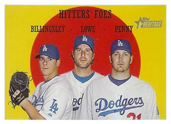 2008 Topps Heritage #262 Hitters' Foes (Chad Billingsley / Derek Lowe / Brad Penny) Front