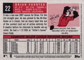 2008 Topps Heritage #22 Brian Fuentes Back