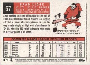 2008 Topps Heritage #57 Brad Lidge Back