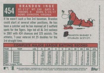 2008 Topps Heritage #454 Brandon Inge Back