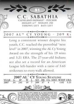 2008 Topps Moments & Milestones #51-7 CC Sabathia Back