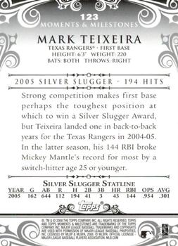 2008 Topps Moments & Milestones #123-27 Mark Teixeira Back