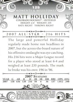 2008 Topps Moments & Milestones #125-157 Matt Holliday Back