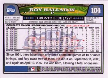 2008 Topps Opening Day #104 Roy Halladay Back
