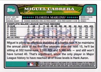 2008 Topps Opening Day #10 Miguel Cabrera Back