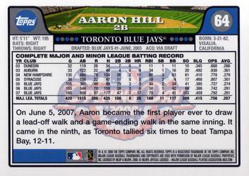 2008 Topps Opening Day #64 Aaron Hill Back