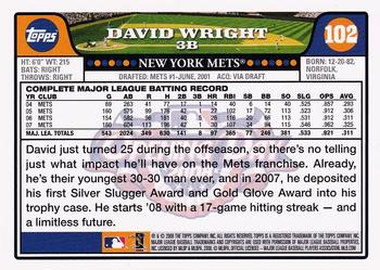 2008 Topps Opening Day #102 David Wright Back