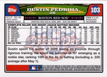 2008 Topps Opening Day #103 Dustin Pedroia Back