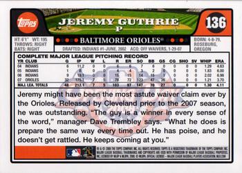 2008 Topps Opening Day #136 Jeremy Guthrie Back