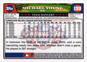 2008 Topps Opening Day #190 Michael Young Back