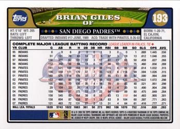 2008 Topps Opening Day #193 Brian Giles Back