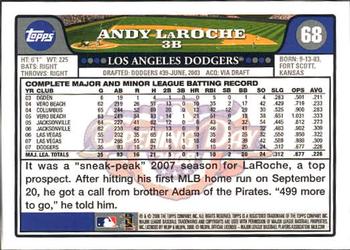 2008 Topps Opening Day #68 Andy LaRoche Back