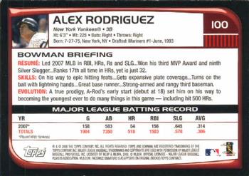 2008 Bowman #100 Alex Rodriguez Back