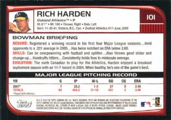 2008 Bowman #101 Rich Harden Back