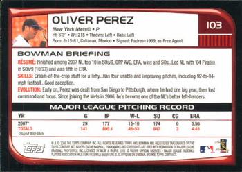 2008 Bowman #103 Oliver Perez Back