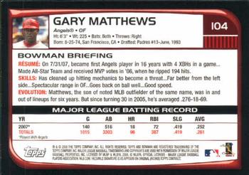2008 Bowman #104 Gary Matthews Back