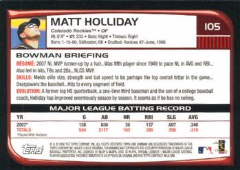 2008 Bowman #105 Matt Holliday Back