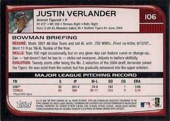 2008 Bowman #106 Justin Verlander Back