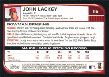 2008 Bowman #116 John Lackey Back