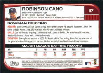 2008 Bowman #117 Robinson Cano Back