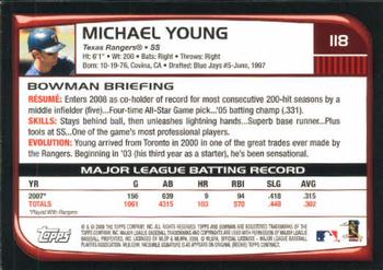 2008 Bowman #118 Michael Young Back
