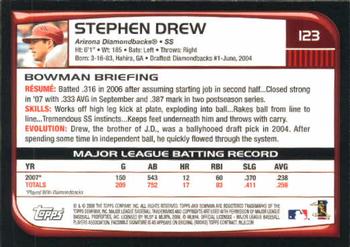 2008 Bowman #123 Stephen Drew Back