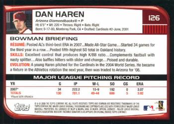2008 Bowman #126 Dan Haren Back