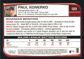 2008 Bowman #133 Paul Konerko Back