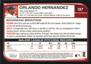 2008 Bowman #137 Orlando Hernandez Back