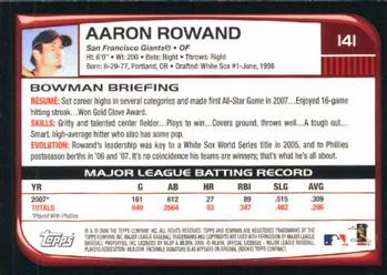 2008 Bowman #141 Aaron Rowand Back