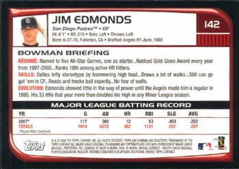 2008 Bowman #142 Jim Edmonds Back