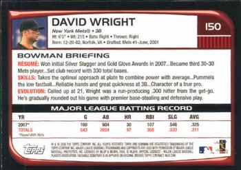 2008 Bowman #150 David Wright Back