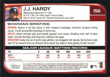 2008 Bowman #156 J.J. Hardy Back