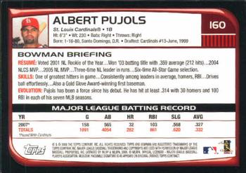 2008 Bowman #160 Albert Pujols Back