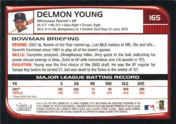 2008 Bowman #165 Delmon Young Back