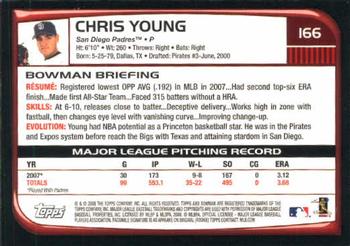 2008 Bowman #166 Chris Young Back
