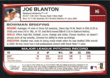 2008 Bowman #16 Joe Blanton Back