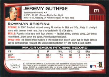 2008 Bowman #171 Jeremy Guthrie Back