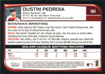 2008 Bowman #181 Dustin Pedroia Back