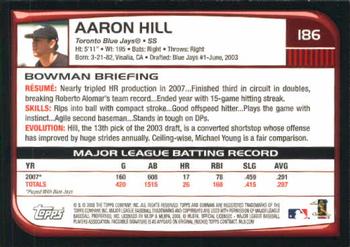 2008 Bowman #186 Aaron Hill Back