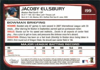 2008 Bowman #199 Jacoby Ellsbury Back
