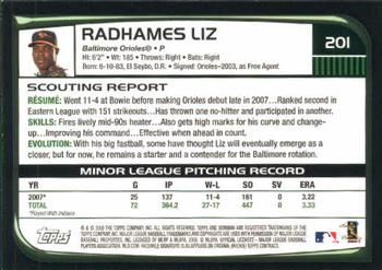 2008 Bowman #201 Radhames Liz Back