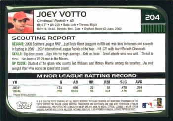 2008 Bowman #204 Joey Votto Back