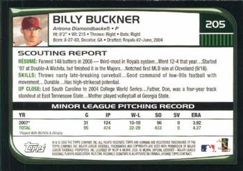 2008 Bowman #205 Billy Buckner Back