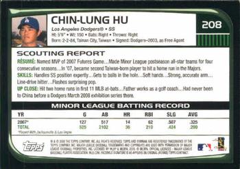2008 Bowman #208 Chin-Lung Hu Back