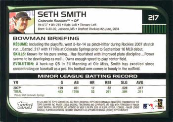 2008 Bowman #217 Seth Smith Back