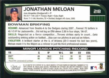 2008 Bowman #218 Jonathan Meloan Back